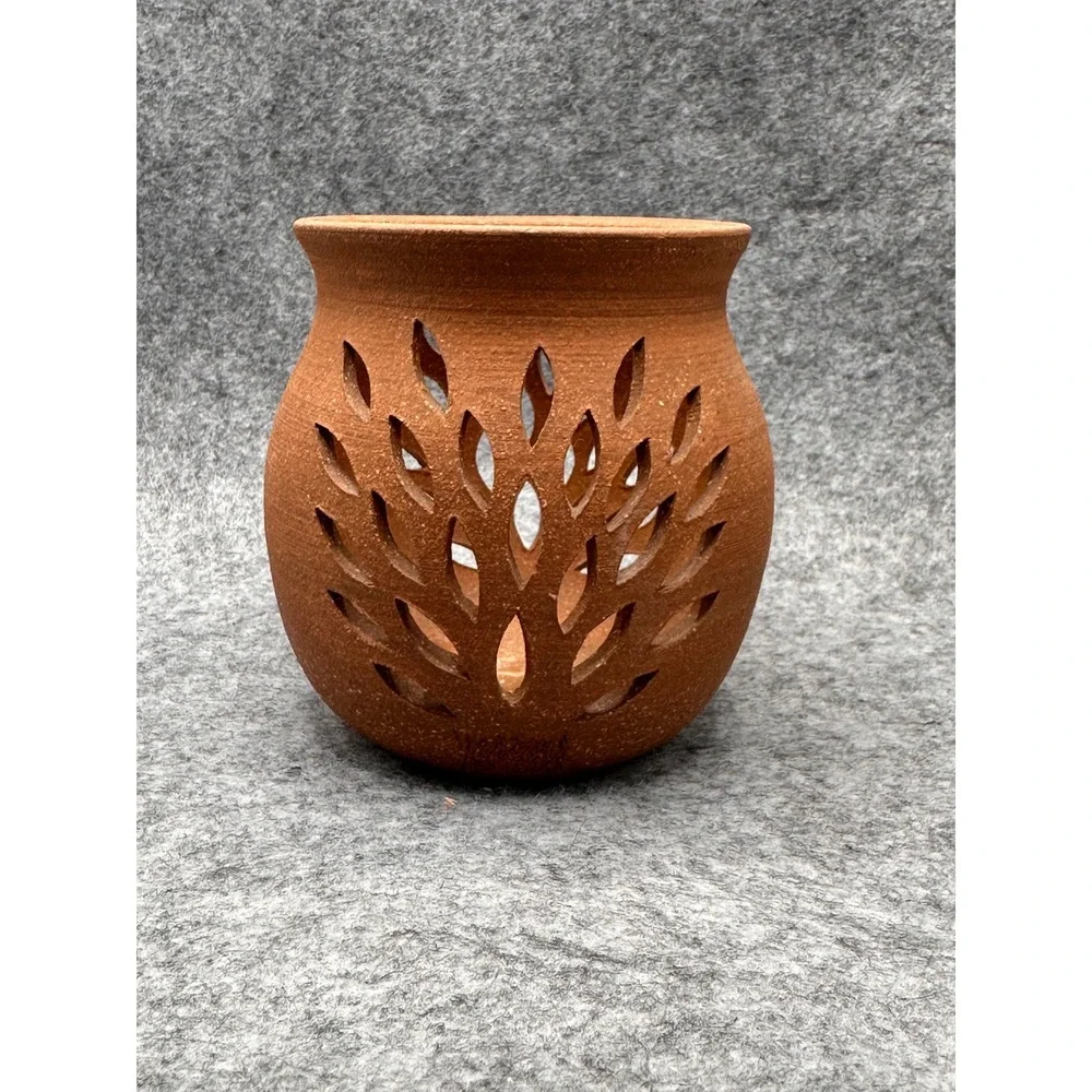 Zolman Studio Pottery Terracotta Tree of Life Cutout Tea Light Candle Holder 4